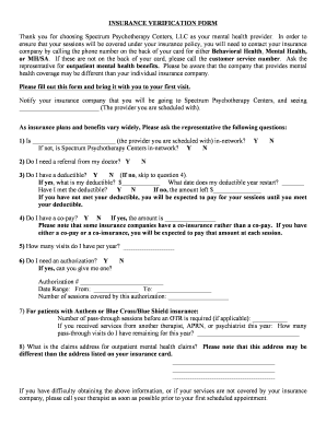 Insurance Verification Form