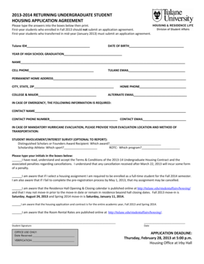 Tulane Undergraduate Housing Application Agreement