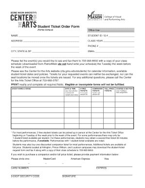 Student Ticket Order Form