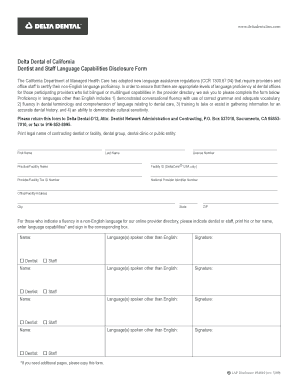 Dentist and Staff Language Capabilities Disclosure Form