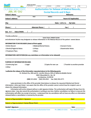 5) Record Release Authorization Form - California Mobile Dental