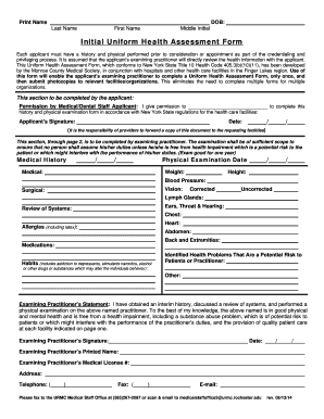 New York Uniform Health Assessment Form