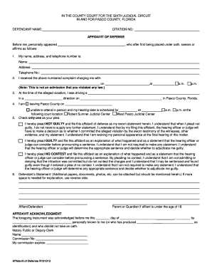 Affidavit of Defense