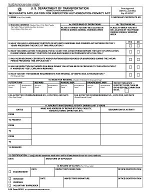 FAA Mechanic's Application for Inspection Authorization