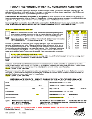 Tenant responsibility rental agreement addendum insurance ...