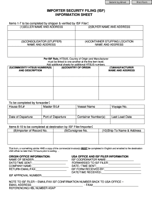 Importer Security Filing Form