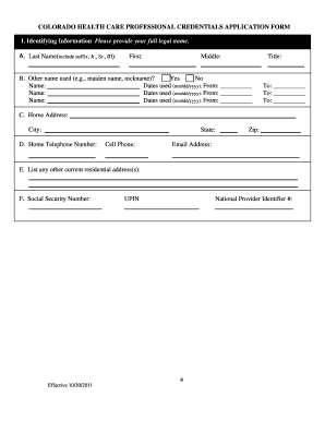 Colorado Health Care Professional Credentials Application