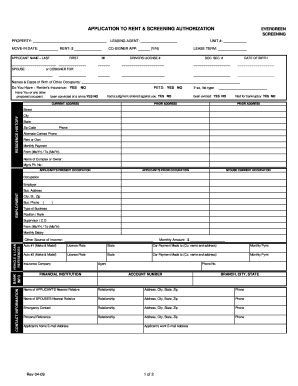 Application to Rent and Screening Authorization