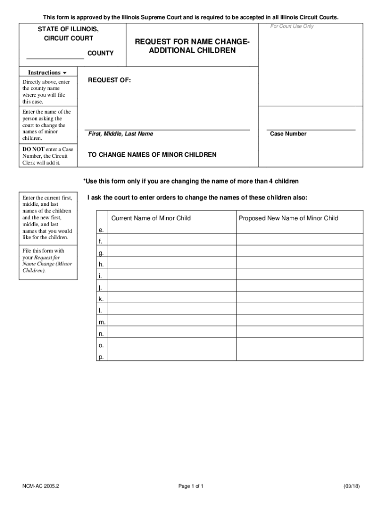 2018 IL Request for Name Change - Additional Children Preview on Page 1