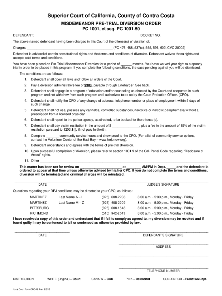 Fillable Online MISDEMEANOR PRETRIAL DIVERSION ORDER Fax Email Print