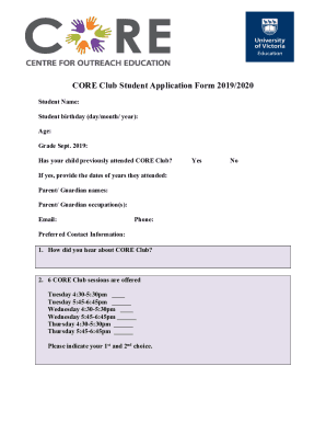 CORE Club Student Application Form 2019/2020 - UVic