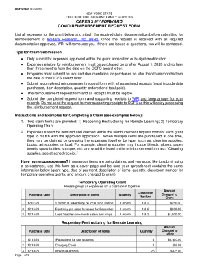 Cares 3 ny forward covid reimbursement request form - OCFS