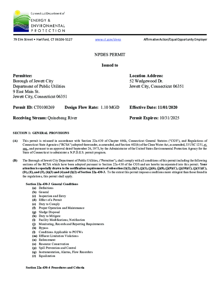 Fillable Online Borough of Jewett City DPU, CT0100269, Final Permit