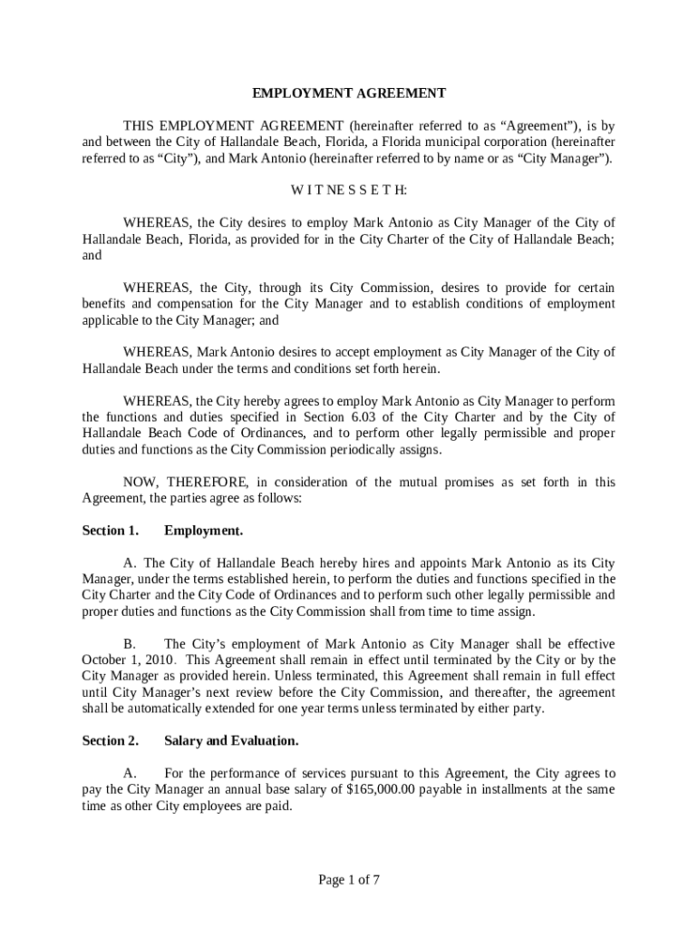 EMPLOYMENT AGREEMENT Hallandale Beach, Florida Doc Template pdfFiller