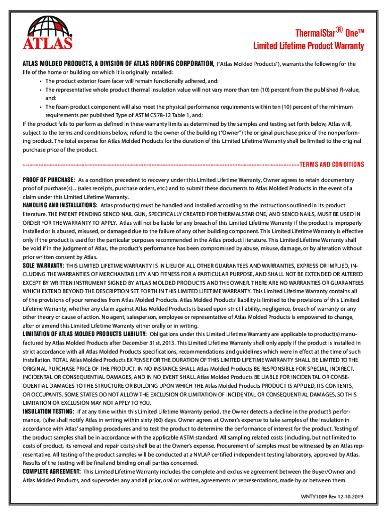 Warranty - 1Atlas Molded Products - ThermalStar. Warranty for Atlas Molded Products (formerly Atlas EPS) Preview on Page 1.