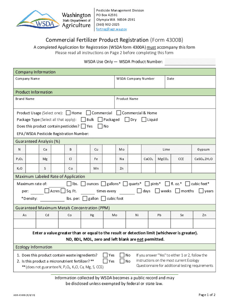 WA AGR-4300B (Formerly AGR Form 630-4300B) Preview on Page 1