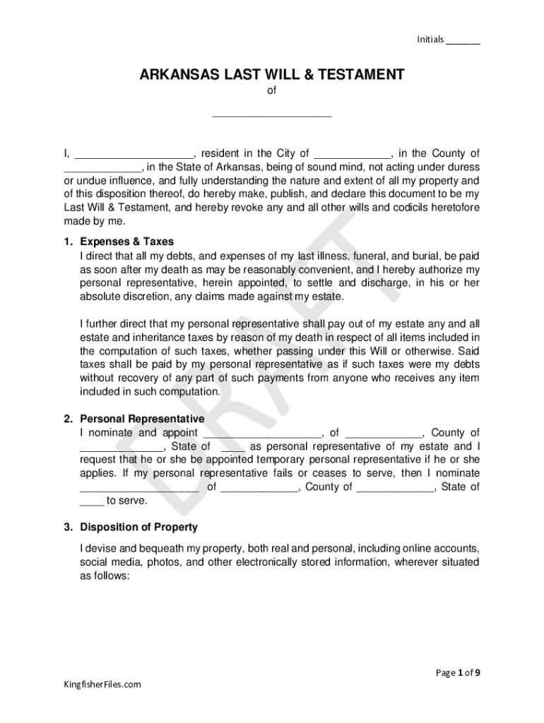Fillable Online Arkansas Last Will and Testament Form - Will Forms : Will ... Fax Email Print ...