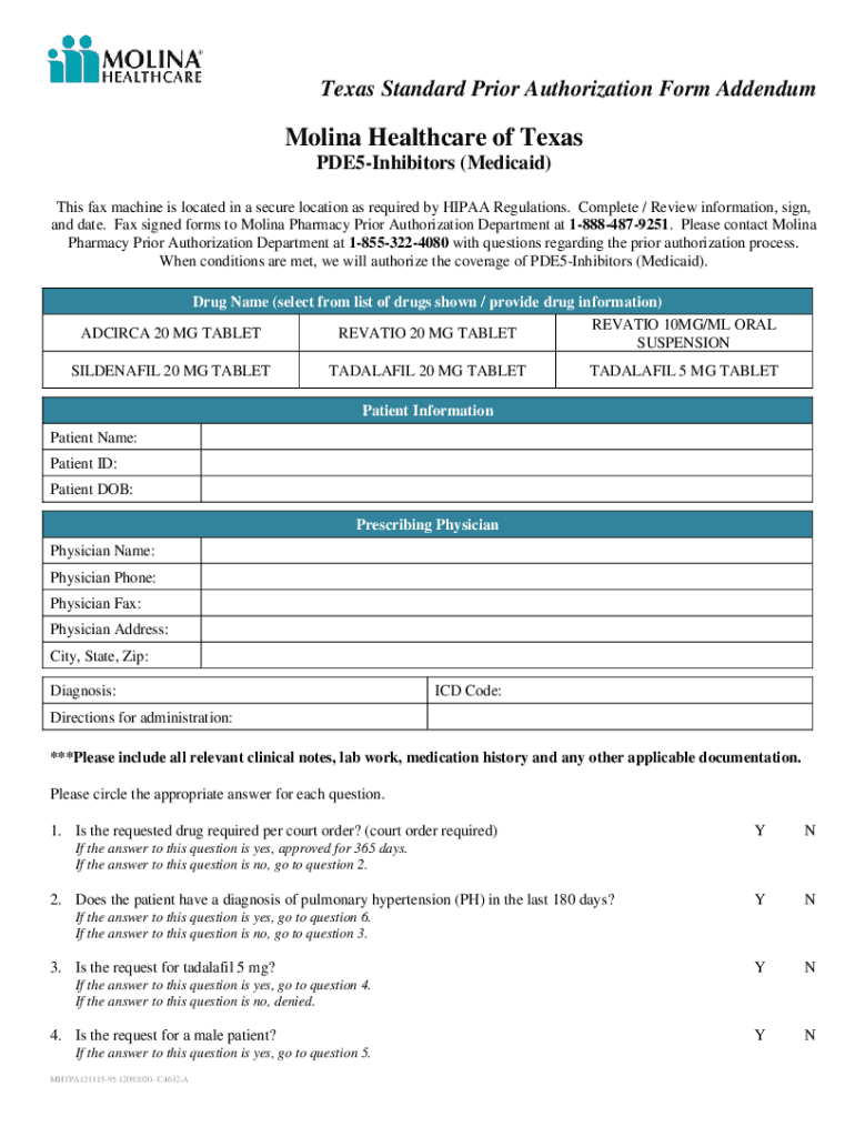 Molina Healthcare of Texas PDE5-inhibitors (Medicaid). Molina Healthcare of Texas PDE5-inhibitors (Medicaid) Preview on Page 1