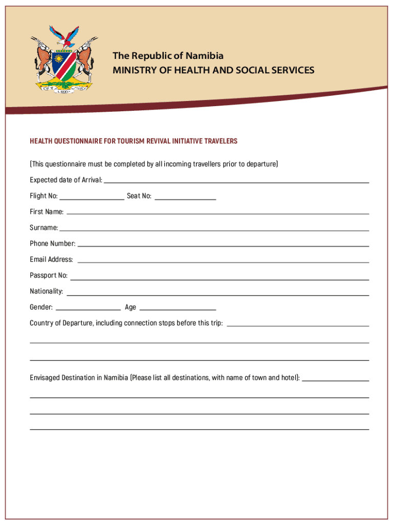 namibia travel health questionnaire Preview on Page 1