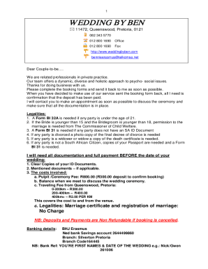 Blank booking form template in Word and Pdf formats