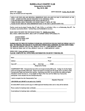 AWGA 2008 RussellvilleDesignated Entry Form