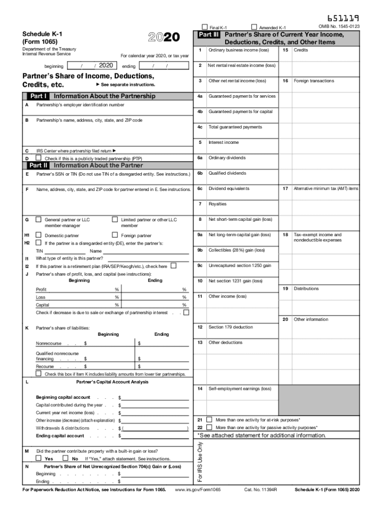 IRS 1065 Schedule K1 2020 Fill out Tax Template Online US Legal
