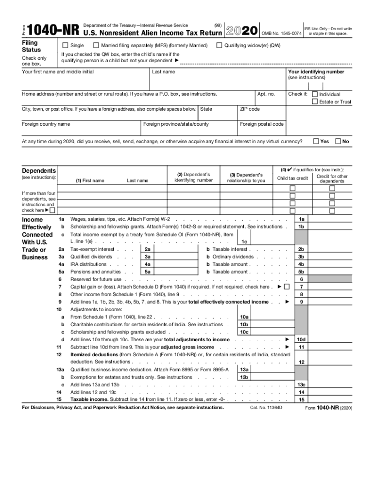 IRS 1040NR 2020 Fill out Tax Template Online US Legal Forms