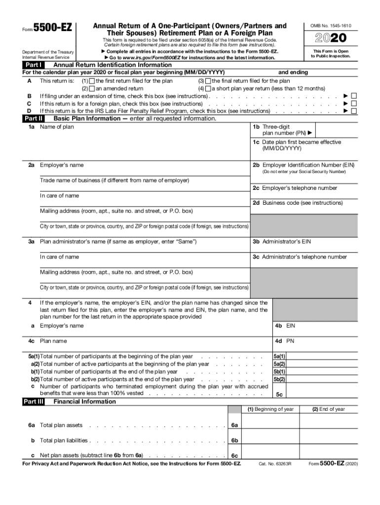 IRS 5500EZ 2020 Fill out Tax Template Online US Legal Forms