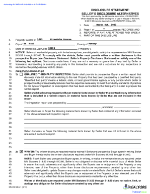 DISCLOSURE STATEMENT: SELLERS DISCLOSURE ALTERNATIVES