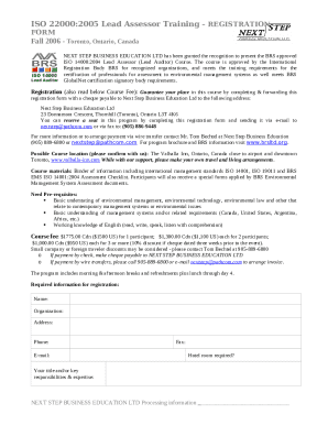 Course Registration Form, FSMS ISO 22000. ISO 22000 LAT, BRS recognized course