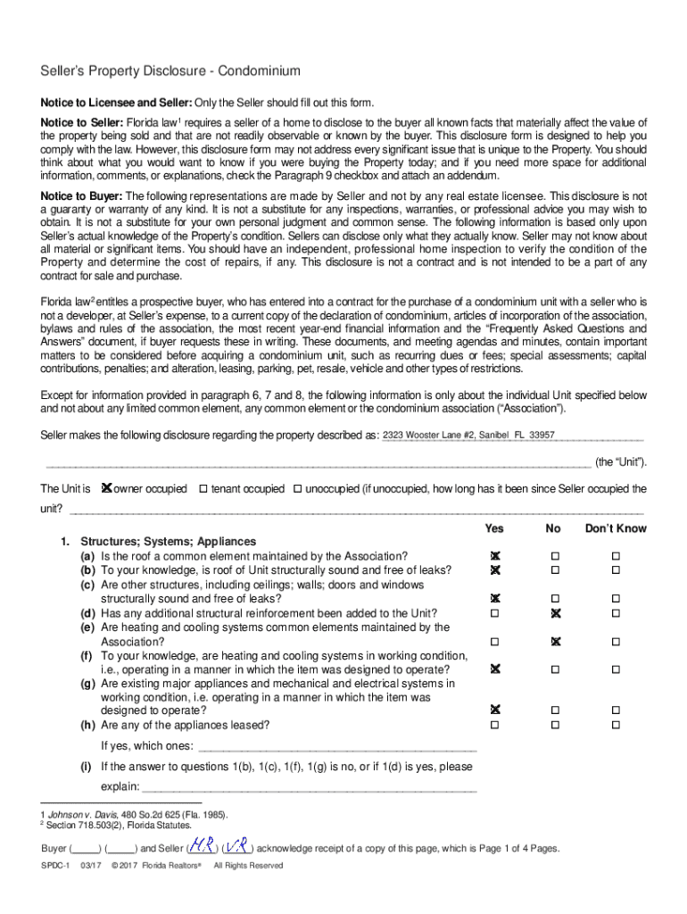 Fillable Online Seller s Property Disclosure Condominium Fax Email