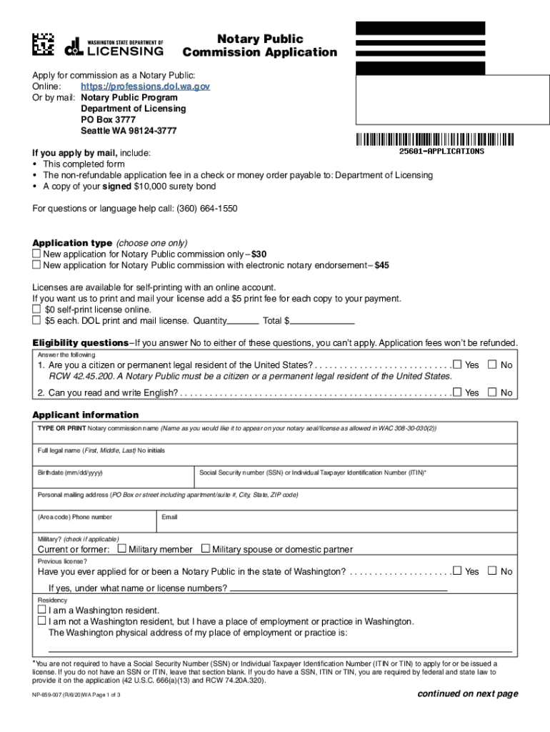 Form NP-659-007 "Notary Public Commission Application ... Preview on Page 1