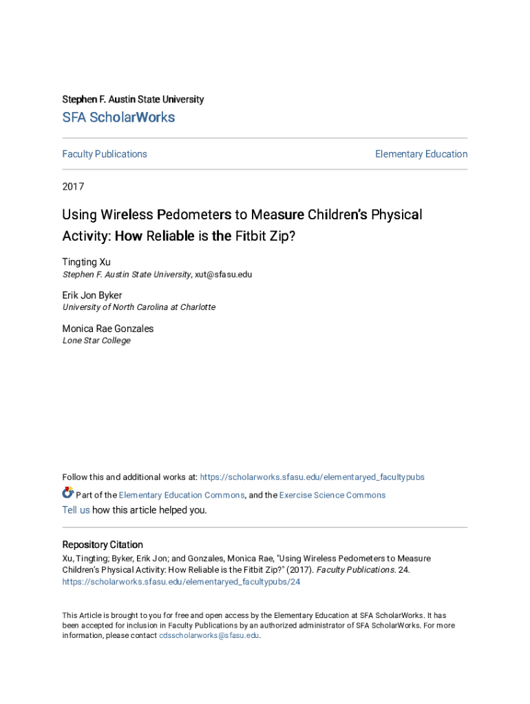 Fillable Online Using Wireless Pedometers to Measure Childrens Physical