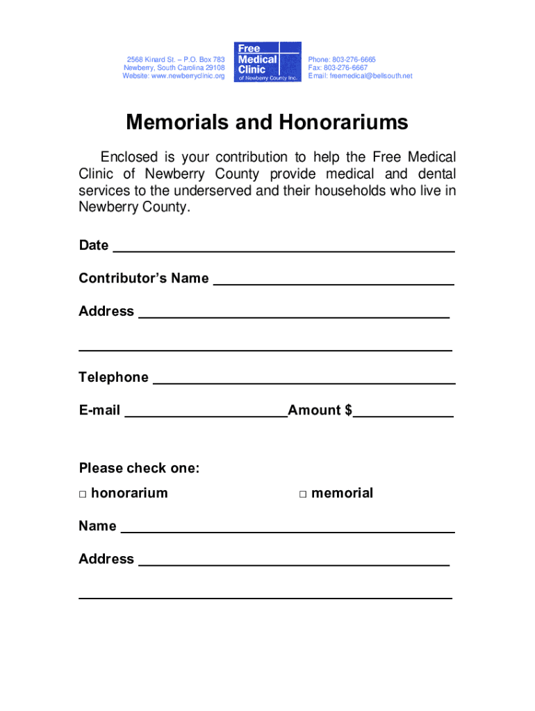 Fillable Online Memorials and Honorariums Fax