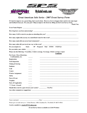 Great American Solo Series - 2007 Event Survey Form