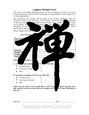 This form is not legally binding, and you are free to change your Will at any time without notifying us