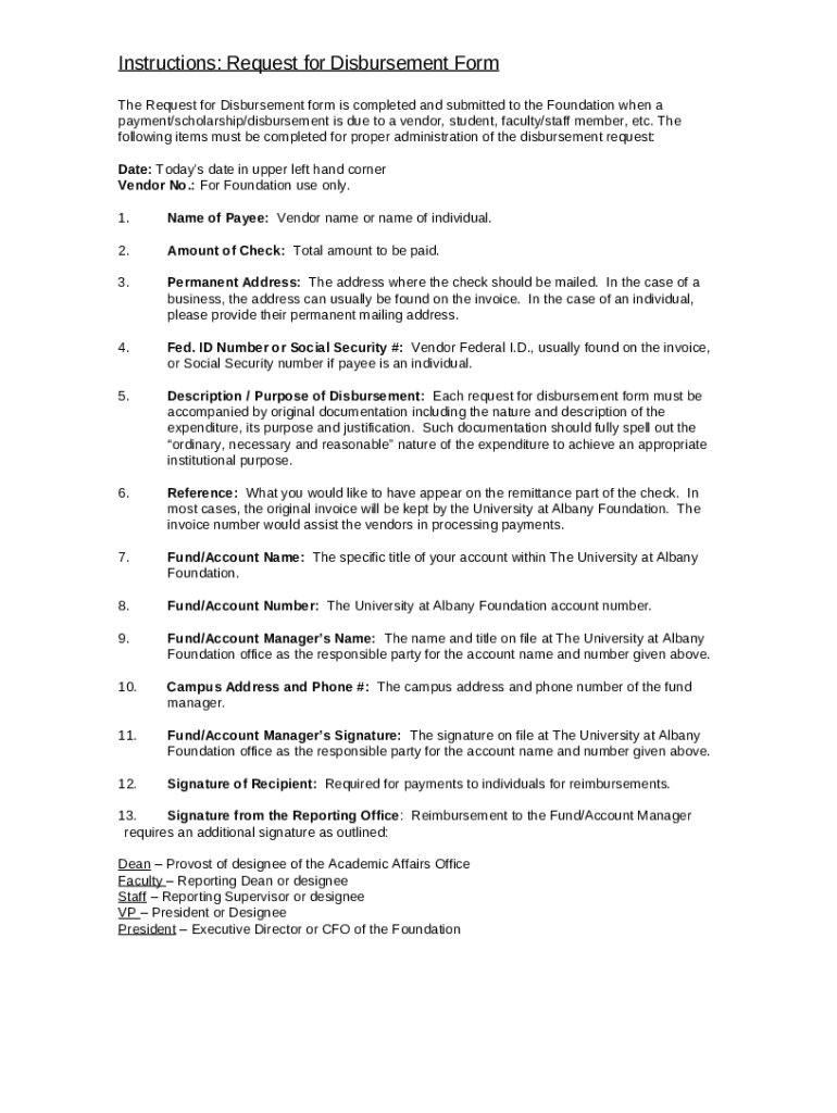 Instructions Request for Disbursement Doc Template pdfFiller