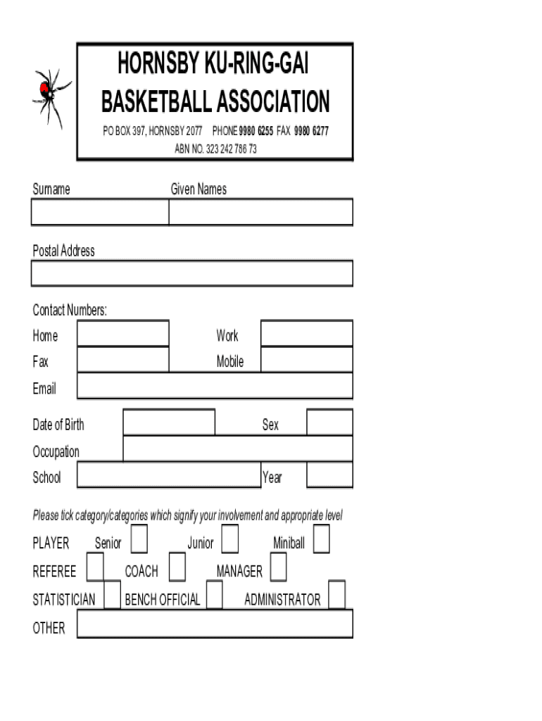 Fillable Online ENTER JOIN A TEAM Hornsby Ku Ring Gai Basketball