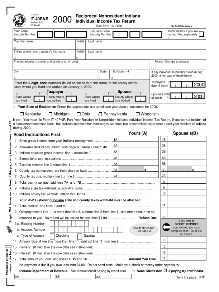 Fillable Online forms in Indiana Reciprocal State Nonresident