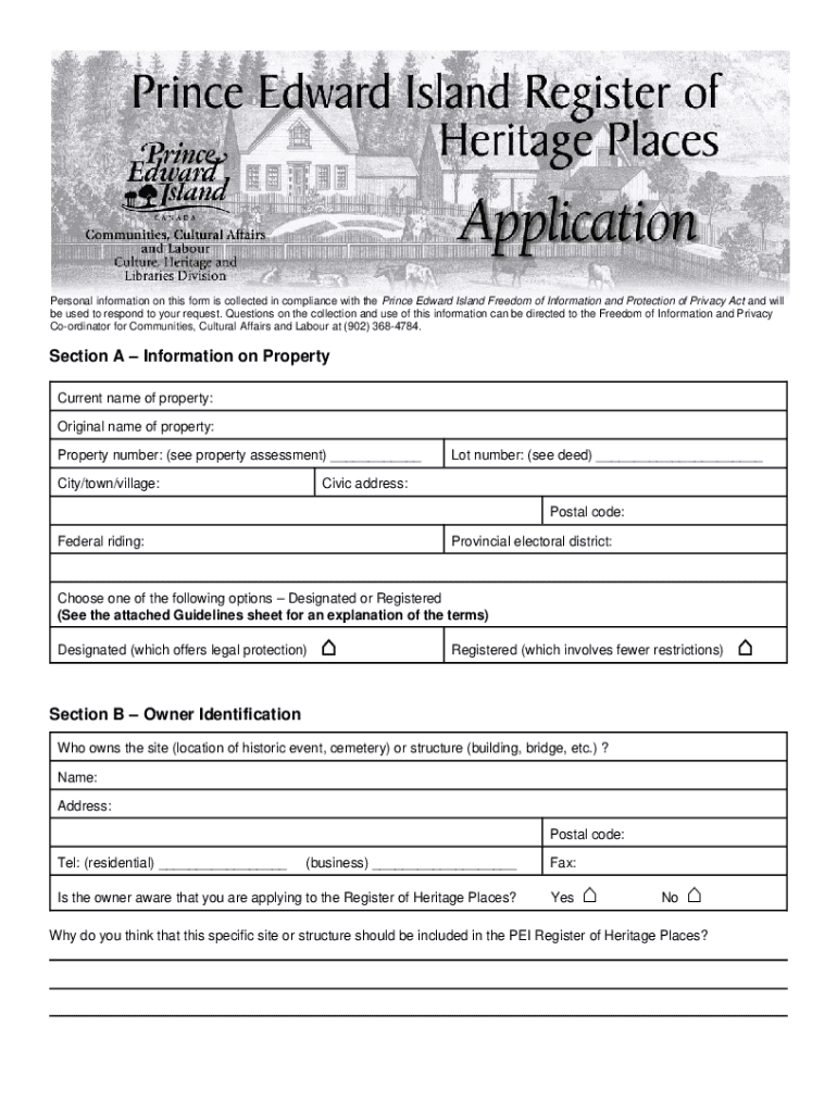 Fillable Online PEI Register of Heritage Places Application Fax Email