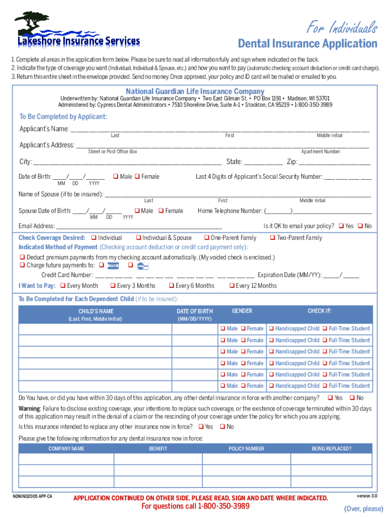 Fillable Online AlwaysCare Individual Dental Enrollment Form - CA FILL ...