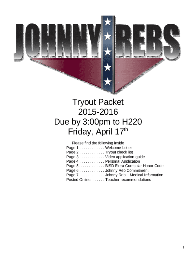 Tryout Packet Doc Template pdfFiller