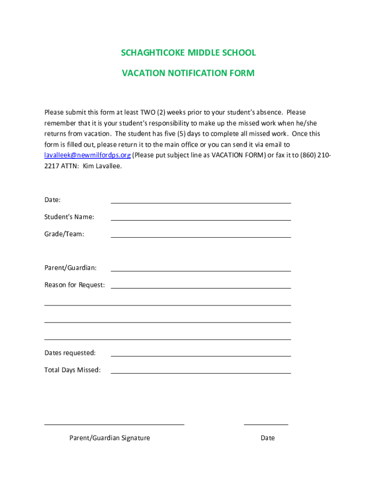 Fillable Online images pcmac PDF schaghticoke middle school vacation notification form Fax Email