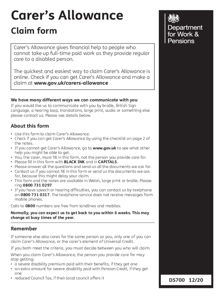 Carers Allowance Claim Form Fill Out Sign Online DocHub Carers Allowance Claim Form Fill Out Sign Online DocHub
