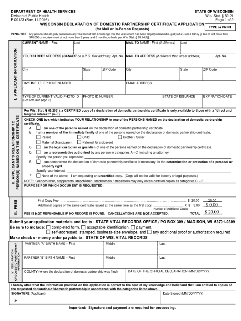 wisconsin domestic partnership application Preview on Page 1