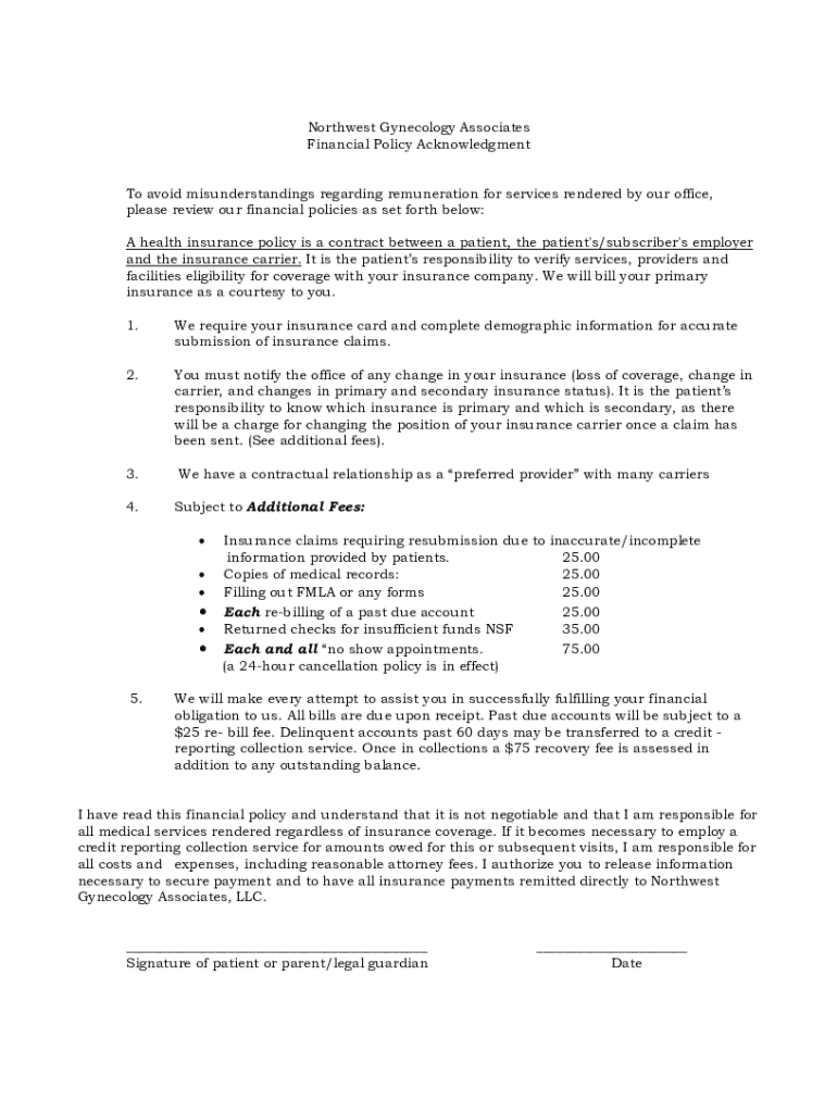 Fillable Online NORTHWEST OBSTETRICS AND GYNECOLOGY ASSOCIATES, INC