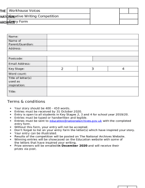 Workhouse Voices Creative Writing Competition. Creative Writing Competition Entry Form