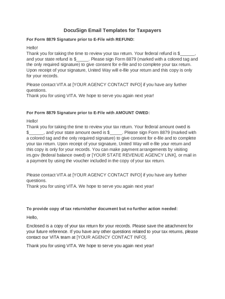 DocuSign Email Templates for Taxpayers Doc Template pdfFiller