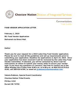 food vendor application letter sample