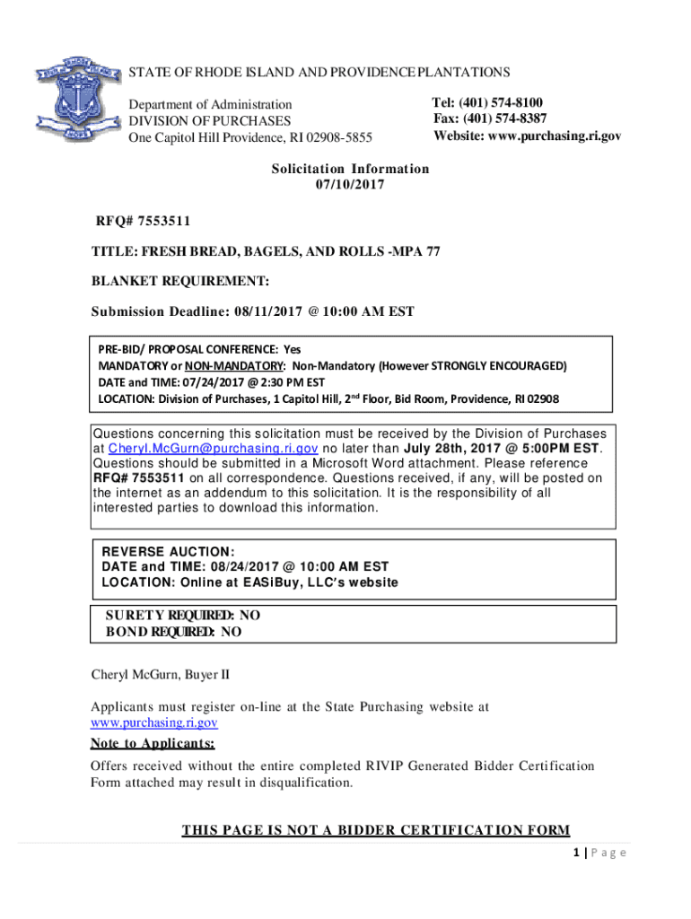 Fillable Online 07/10/201 7 RFQ 7553511 BLANKET REQUIREMENT